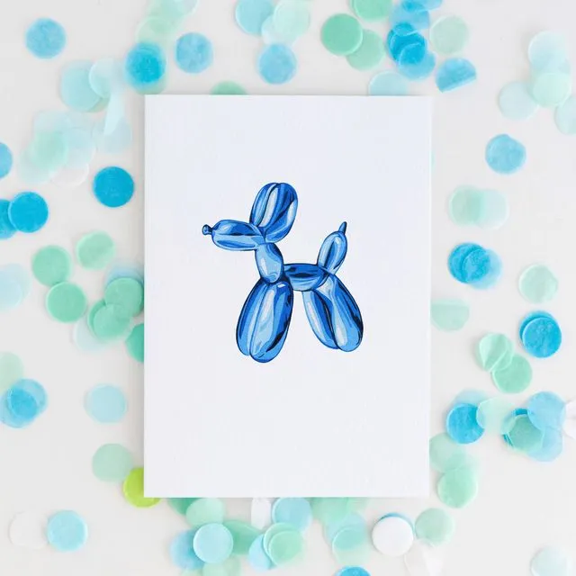 Blue Balloon Dog Greetings Card