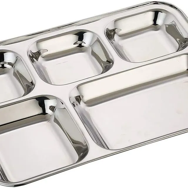 Ecozoi Stainless Steel Portion Control Dinner Plates With Dividers - 5 Compartments, 2 Pack