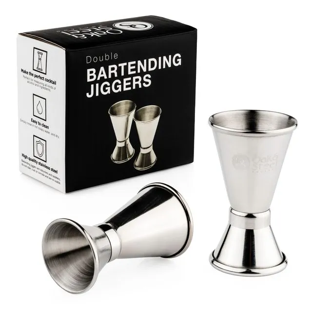 2 Premium Stainless Steel Double Jiggers - 15/30ml - Cocktail Spirit Gin Shot Measure Cup