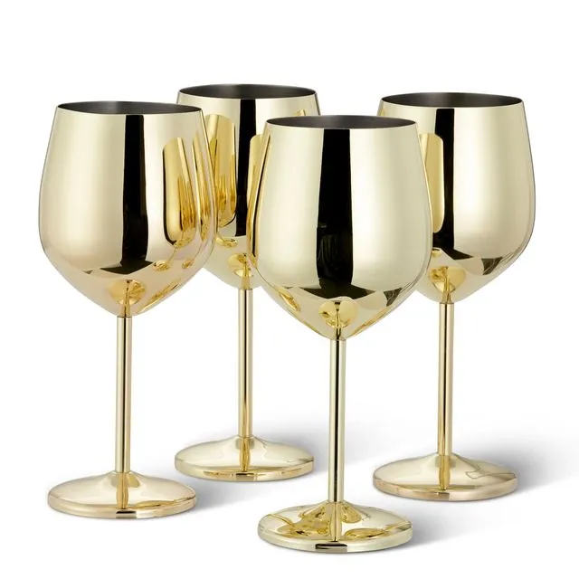 4 Stainless Steel Gold Wine Glasses Gift Set, 500 ml