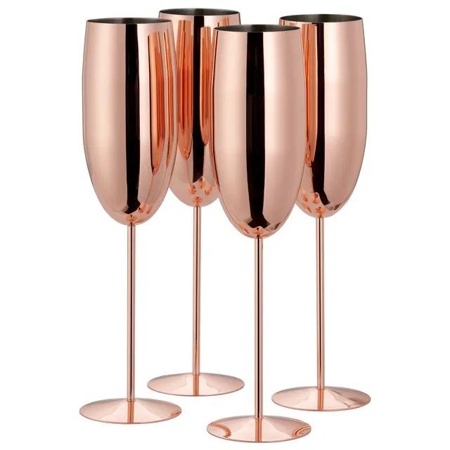 Stainless Steel Copper Rose Gold Champagne Flutes, Shatterproof Party Glasses Gift Set -285ml