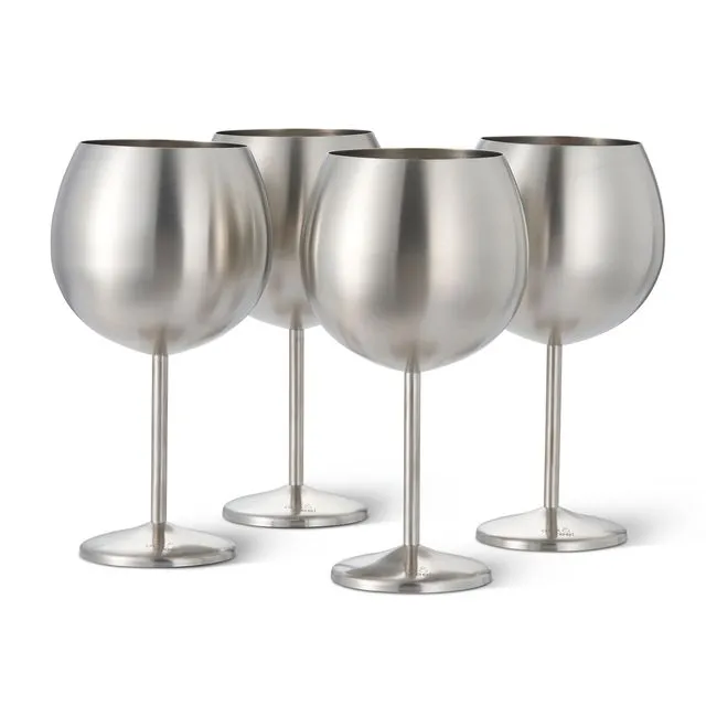 4 Balloon Cocktail Gin Glasses, 700ml - Silver Matte Stainless Steel Shatterproof Wine Goblet Set with Gift Box