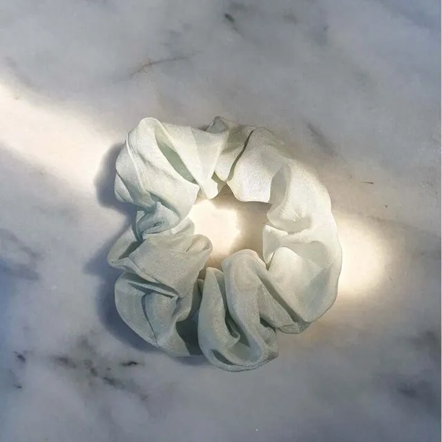 Peace Silk Scrunchie . Pale Indigo