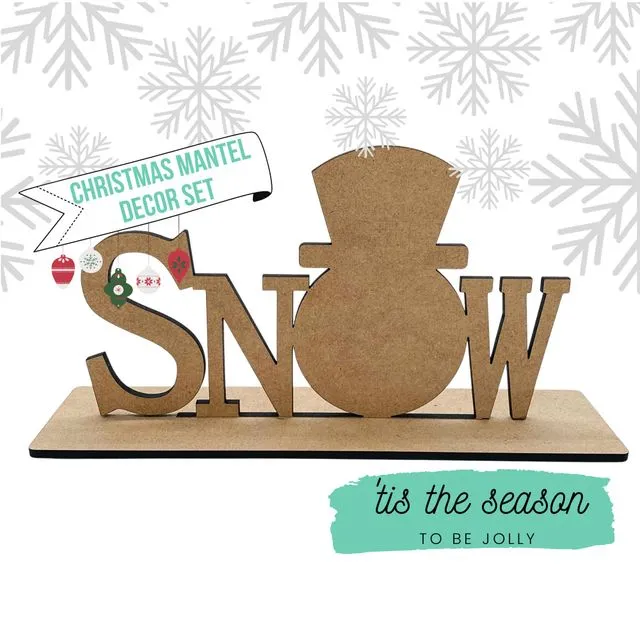 Snow Mantel Decor | Wooden Mantel Decorations | Wood Christmas Decor | Fireplace Decor | Christmas Window Decoration