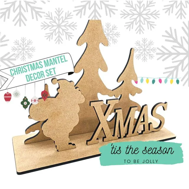 Christmas Santa Mantel Decor | Wooden Mantel Decorations| Santa Tree Decor | Fireplace Decor | Christmas Tree Decorations