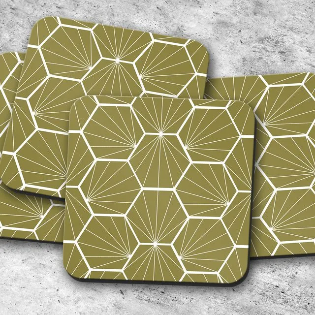 Green Hexagon Coasters Set of 4