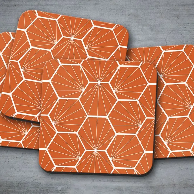 Orange Hexagon Coasters Set of 4