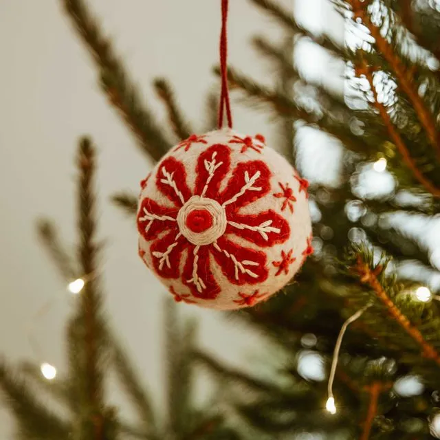 Hand Embroidered Felt Snowflake Bauble