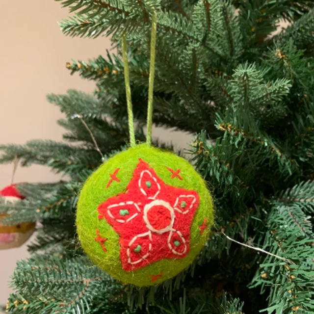 Green Star Hand Embroidered Felt Bauble