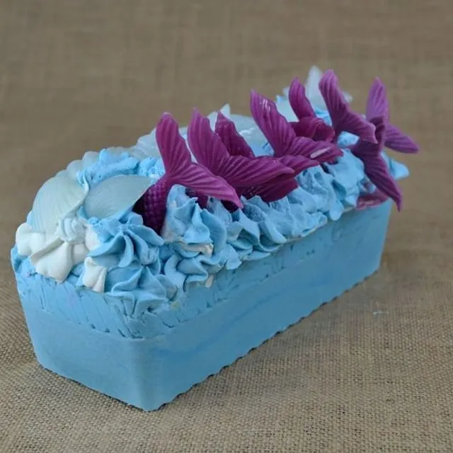 Wholesale Mermaid Soap Loaf in Cotton Flower with Pink Tails and Shimmering Shells