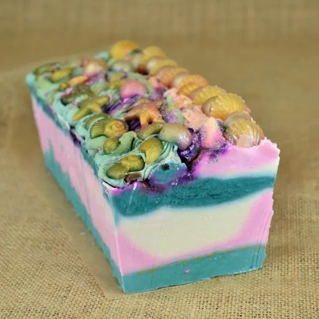 Mermaid Hollow Soap Slice in Aqua Blossom and Coral 120g - Vegan - Natural Soap - Cold Process - SLS Free