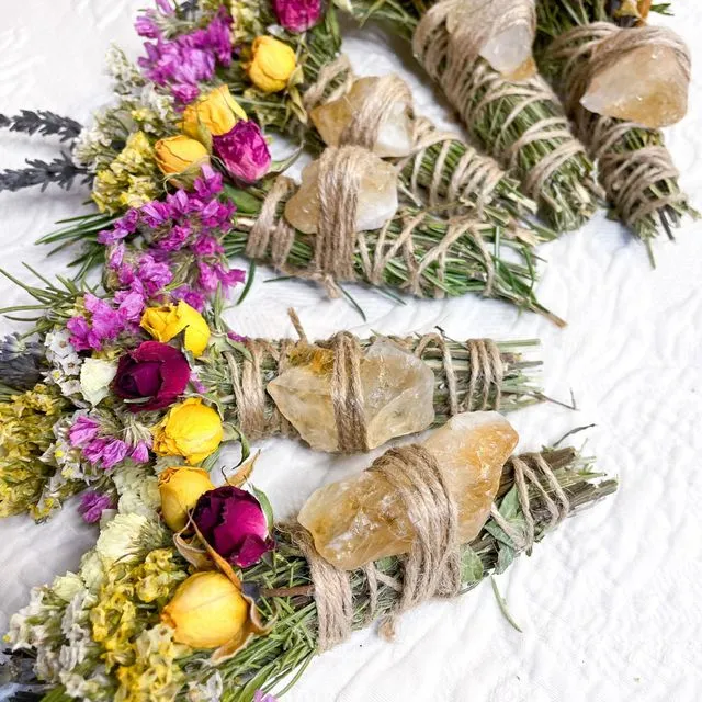 Citrine, Lavender, Sage and Rosemary Smudge Stick