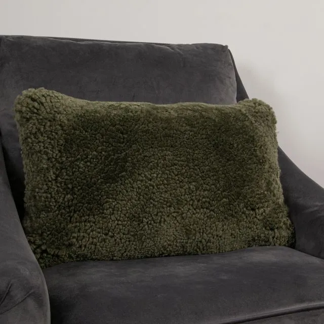 Khaki Green Short Pile Sheepskin Cushion