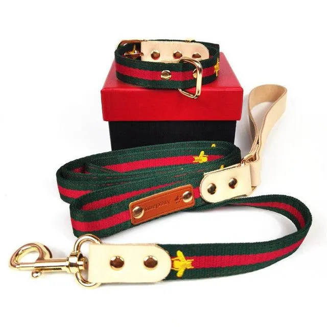 Honey Bunny Vintage Leather Dog Collar and Leash Set