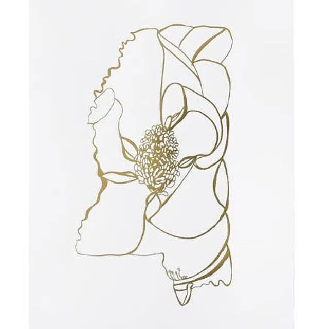 Mississippi Magnolia Gold Foil State Flower Print 11x14