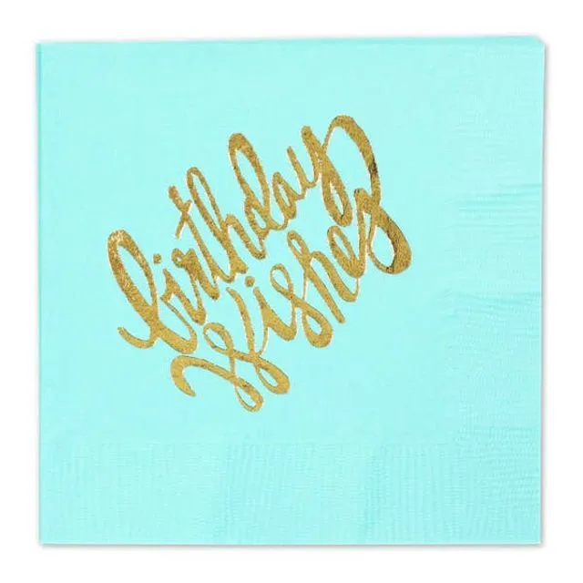 Teal Birthday Wishes Gold Foil Stamped Beverage Napkins 5?