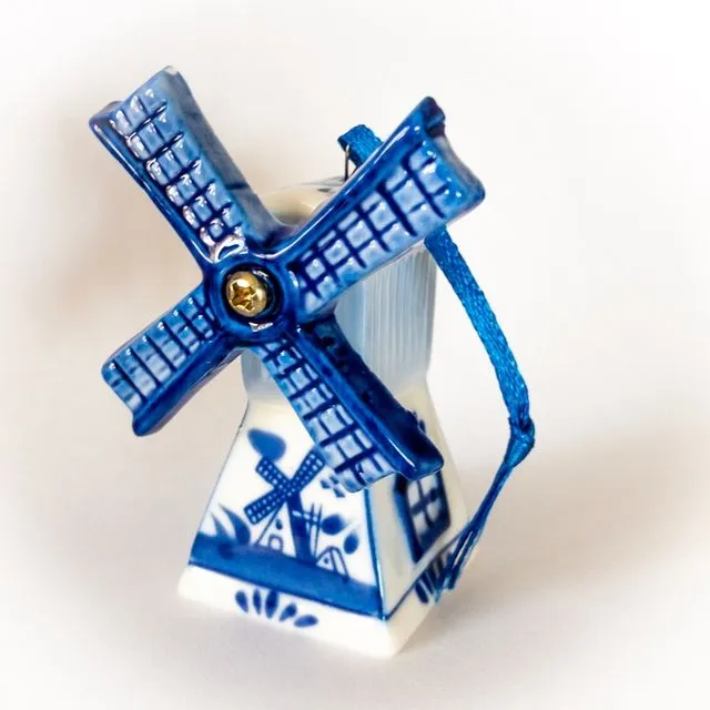 Dutch Delft Blue Windmill Ornament on Ribbon (QTY: 24)