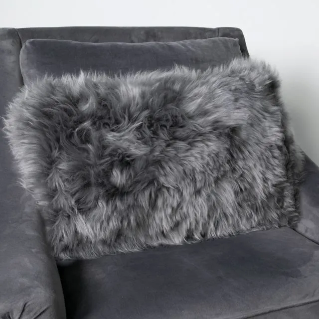 Grey Long Hair Sheepskin Cushion 30x50cm