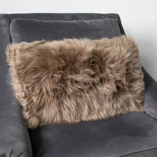 Light Brown Long Hair Sheepskin Cushion 30x50cm