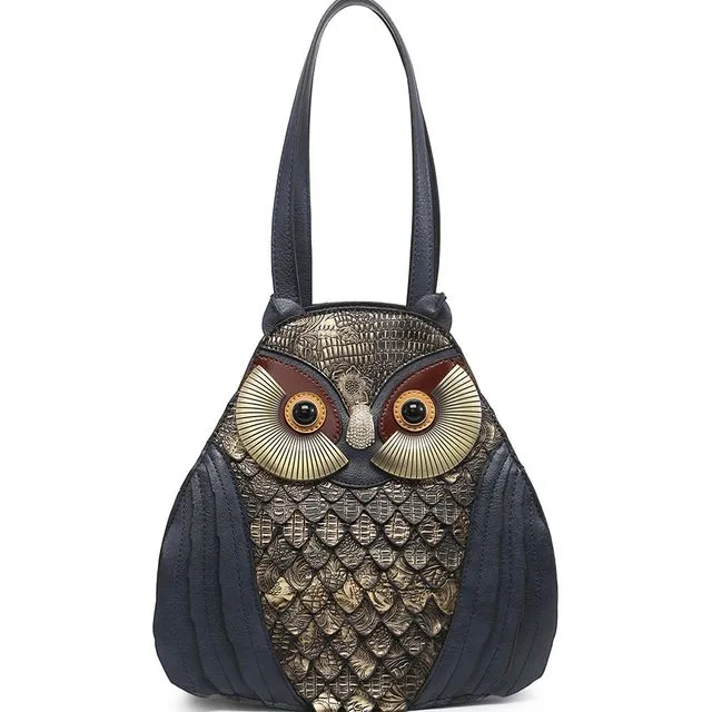 Handmade Ladies Owl Shaped Handbag Cute Shoulder Bag Unique Bag Long Strap - A34218 owl blue