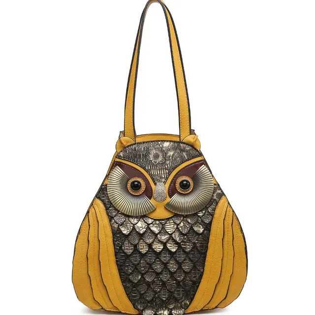 Handmade Ladies Owl Shaped Handbag Cute Shoulder Bag Unique Bag Long Strap - A34218 yellow