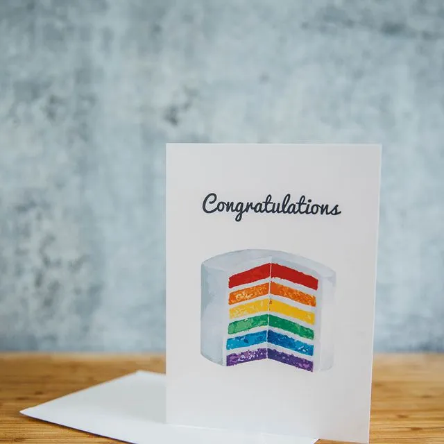 Congratulations Rainbow Cake LGBTQ+ Greeting Card