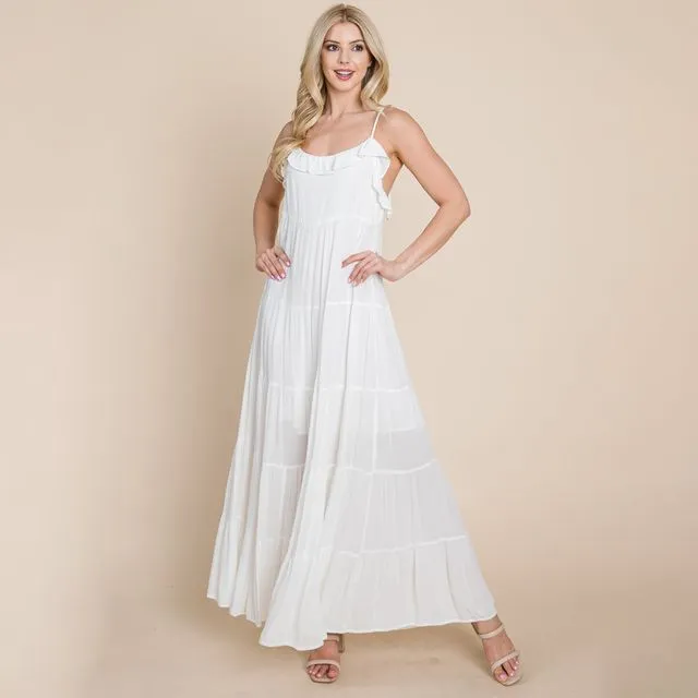 Tiered Tie Strap Cami Maxi Dress, SML(2-2-2)/1Pack