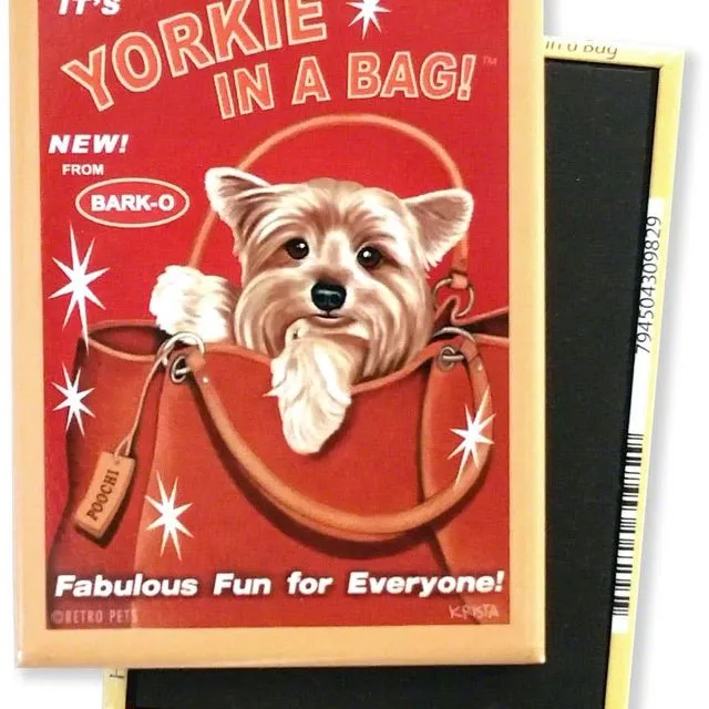 MHP-105 Magnet 4-pack, Yorkshire Terrier "Yorkie in a Bag"