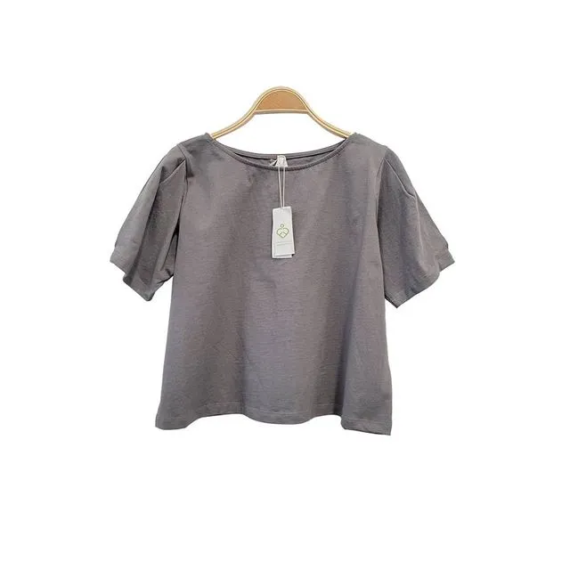 Heavy Cotton Puff Sleeve Top - Prepack of 6 - 2*S, 2*M, 2*L - Dull grey