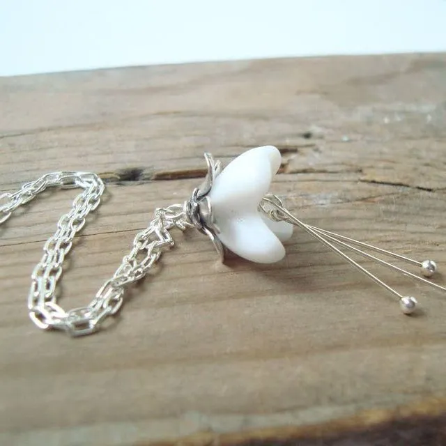 White and Silver Blossom Necklace Bridal Jewelry