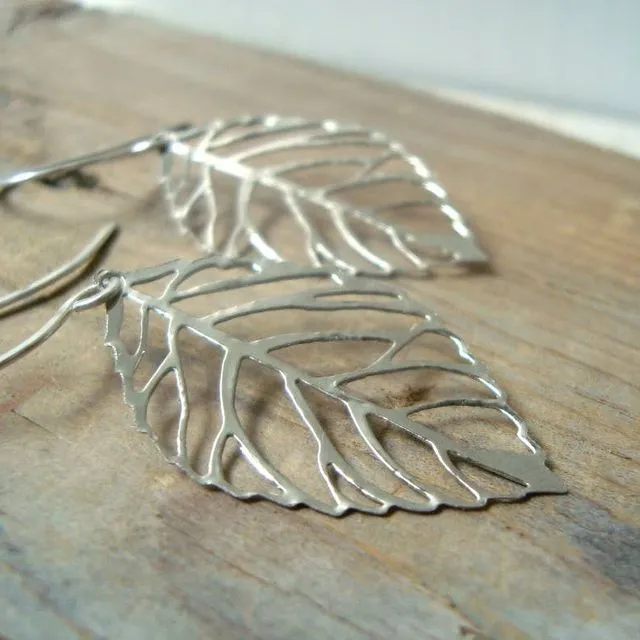 Cutout Leaf Earrings - Silver