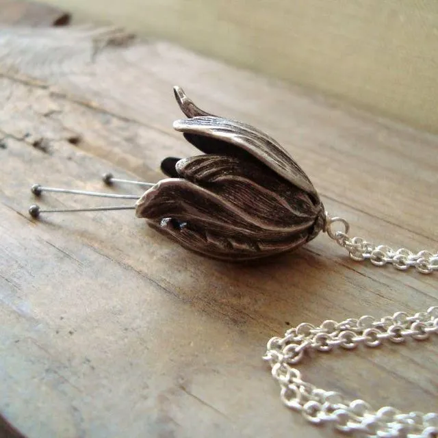 Large Tulip Necklace - antiqued silver
