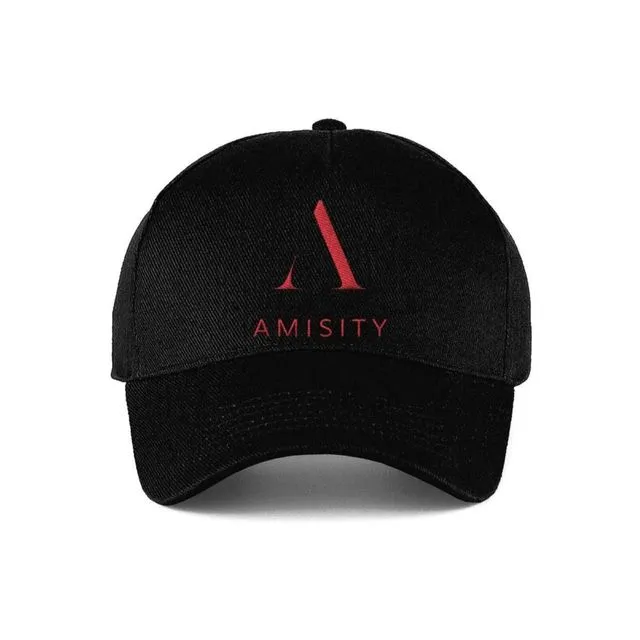 Amisity Ultimate Cotton Unisex Baseball Cap, Fitness Cap, Gym Cap, Travel Cap, Trend Now, UK - Black Cap - Red Logo