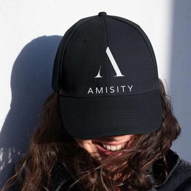Amisity Ultimate Cotton Unisex Baseball Cap-White Logo, Fitness Cap, Gym cap, Travel Cap, Trend Now, UK - Black