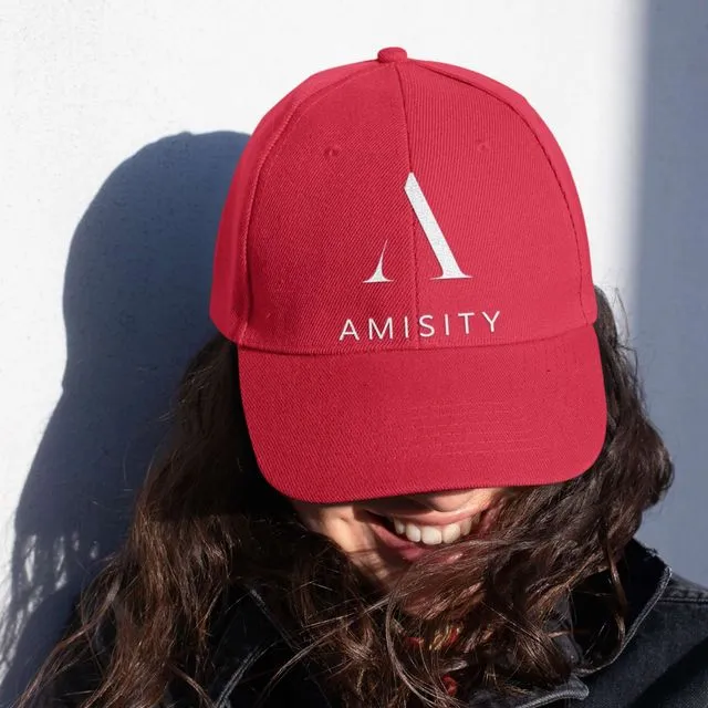 Amisity Ultimate Cotton Unisex Baseball Cap-White Logo, Fitness Cap, Gym cap, Travel Cap, Trend Now, UK - Classic Red