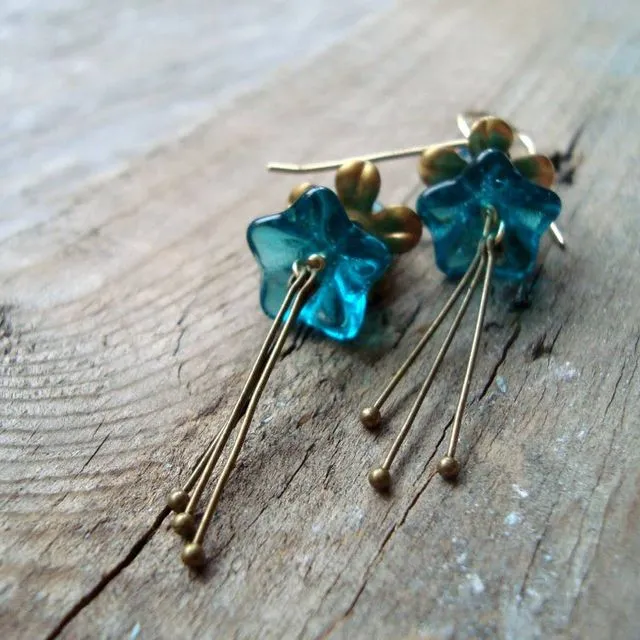Teal Blossom Holiday Earrings Vintage Style