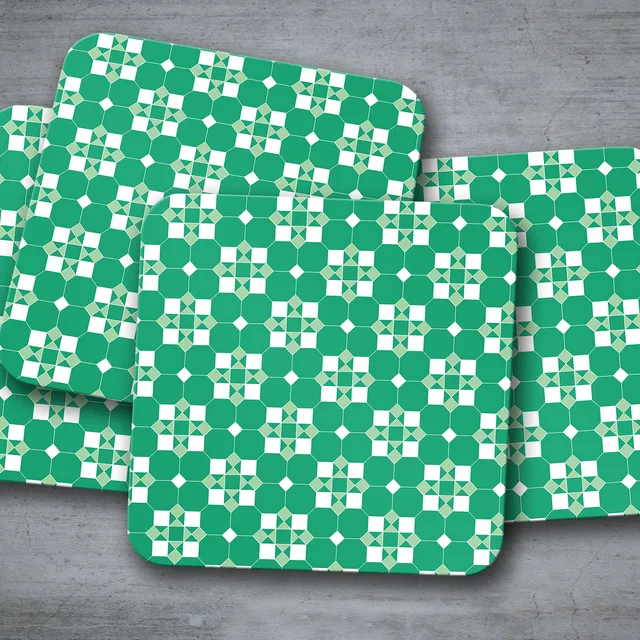 Green and White Geometric Coasters