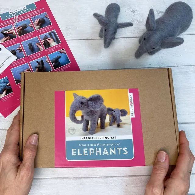 Needle Felted Elephant Kit. A gorgeous craft set for adults.