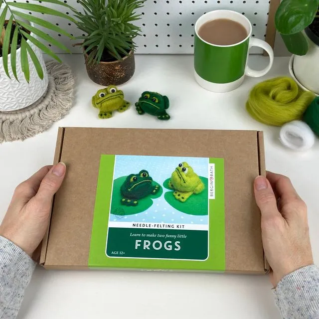 Needle felting kit - Frogs - Create these two funny frogs from wool roving with this simple craft kit - creative gift idea - craft kit for adult