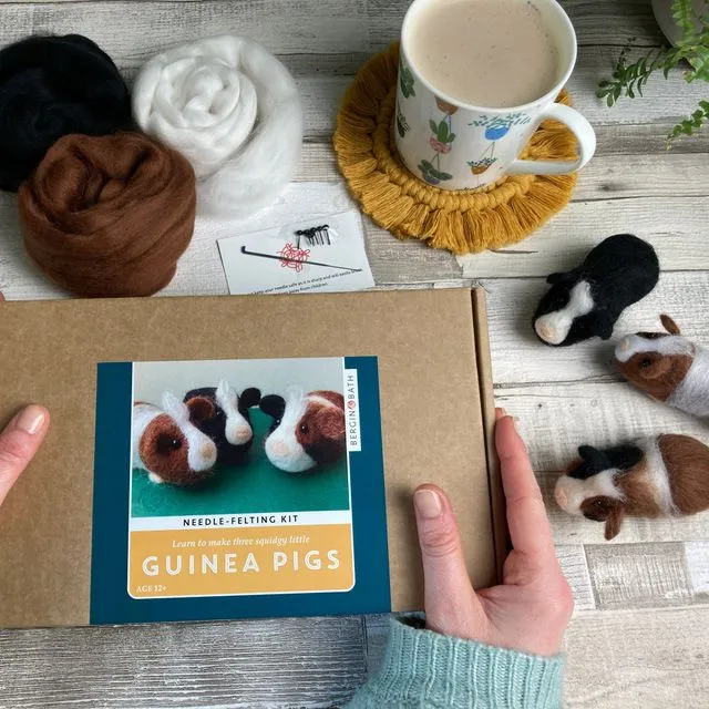 Needle felting kit - Guinea pigs. Learn to make THREE mini guinea pigs from natural wool fibres.