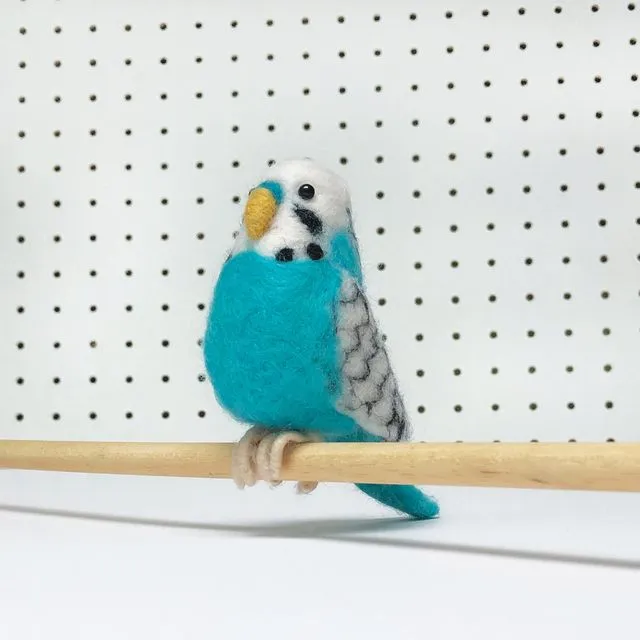 Needle Felting Kit - Blue Budgie. Make a blue budgerigar from wool. Beginners DIY felted bird project