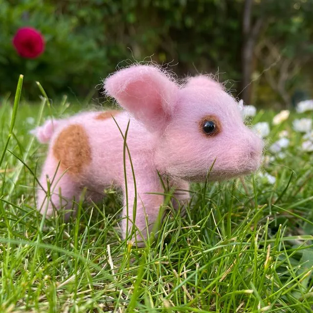Needle felting kit, Pig. Make your own mini piglet with this craft kit for adults