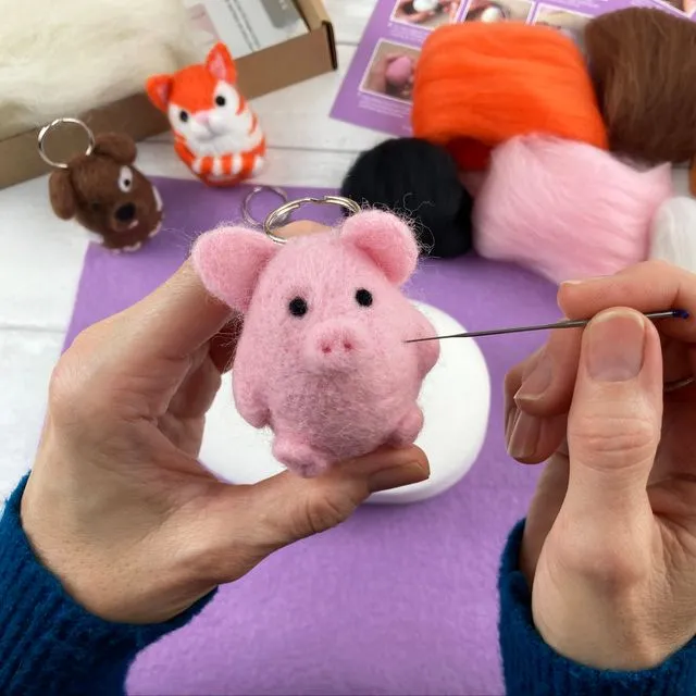 Needle Felted Mini Pets 1 - Make THREE felt animals in this beginners craft kit for adults. Create a cute Cat, Dog and Pig!