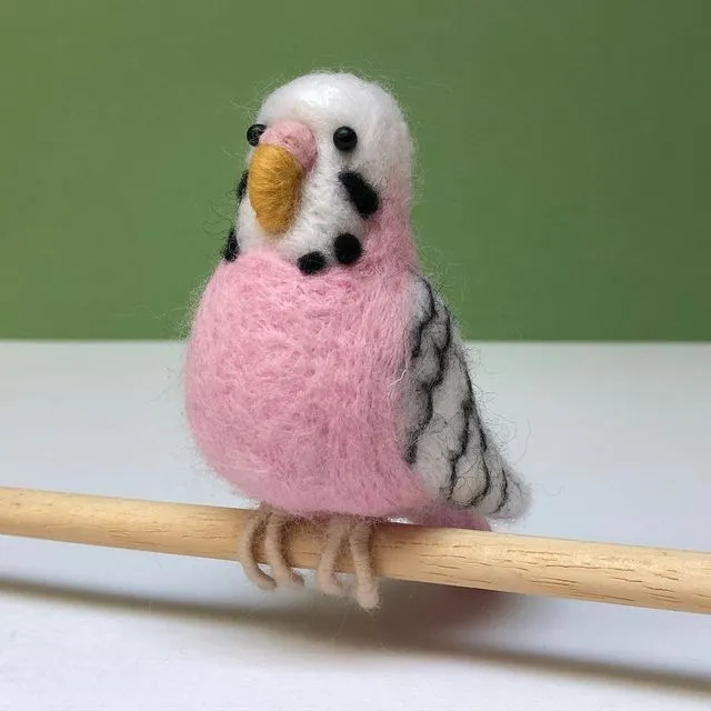 Needle Felting Kit - Pink Budgie. Make a sweet pink budgerigar from wool roving.