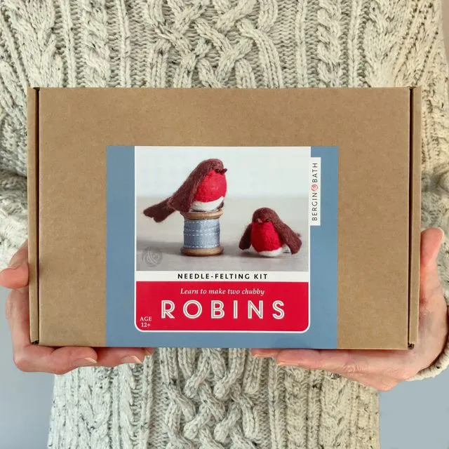 Needle Felting Kit - Robins. Christmas craft kit for adults. Stocking filler idea