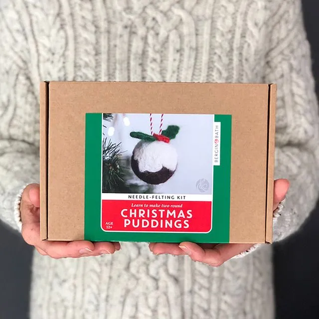 Needle felting kit, Christmas Puddings. Make TWO Christmas decorations with this craft kit for adults. The best stocking filler for crafty friends!