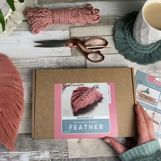 Macrame Kit - Feather - Pink. Learn how to make your own DIY wall hanging using high-quality recycled cotton cord.