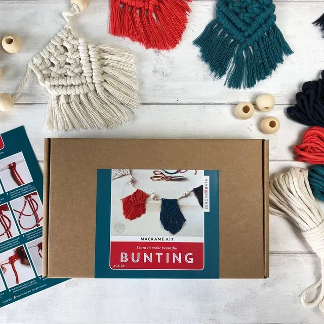 Macrame Kit - Bunting. Learn how to make your own stylish macrame bunting with this beginners craft kit for adults.