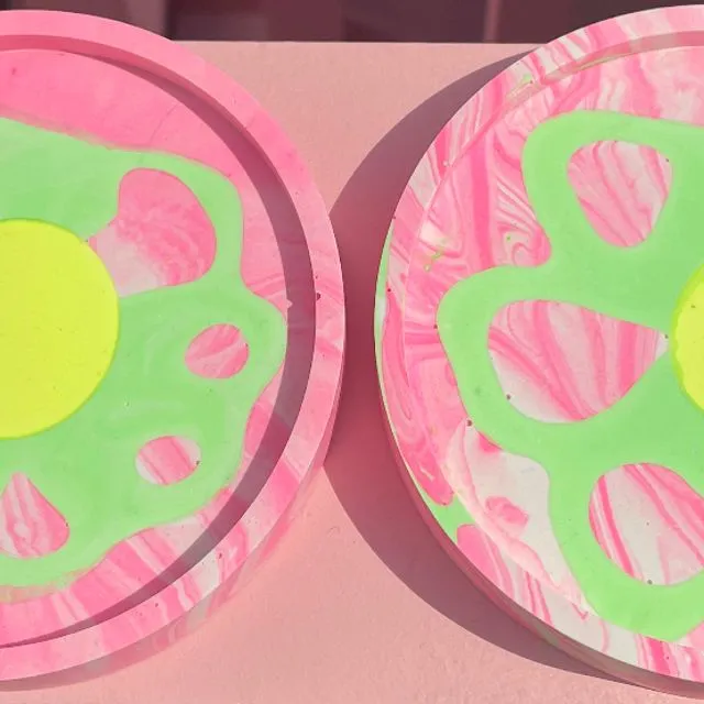 Coaster Set - Flower Power - Pink & Green