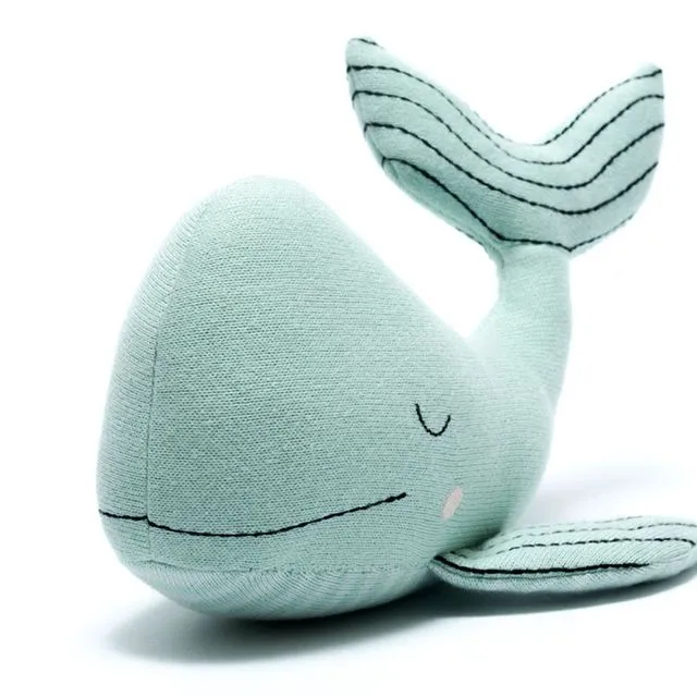 Knitted Organic Cotton Whale Baby Toy Sea Green